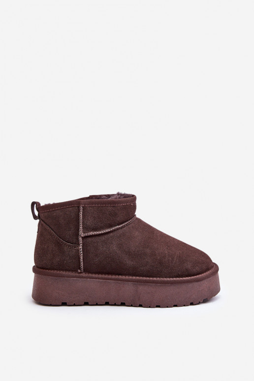 Dames lage sneeuwlaarzen van faux suede in bruine kleur Nucca