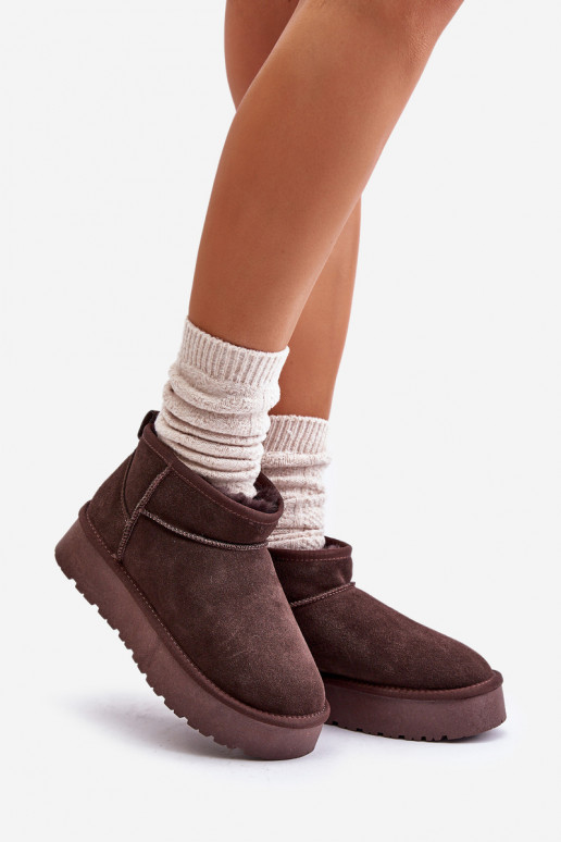 Dames lage sneeuwlaarzen van faux suede in bruine kleur Nucca