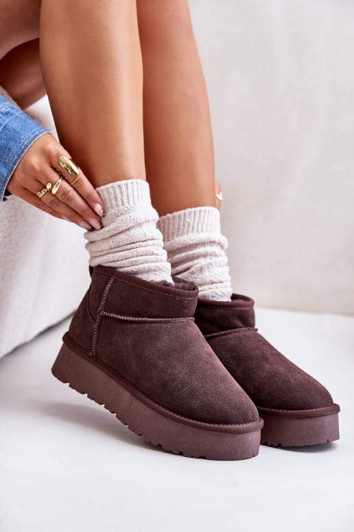 Dames lage sneeuwlaarzen van faux suede in bruine kleur Nucca
