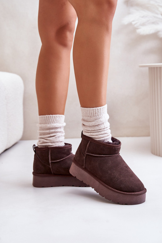 Dames lage sneeuwlaarzen van faux suede in bruine kleur Nucca