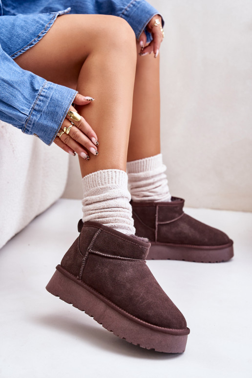 Dames lage sneeuwlaarzen van faux suede in bruine kleur Nucca