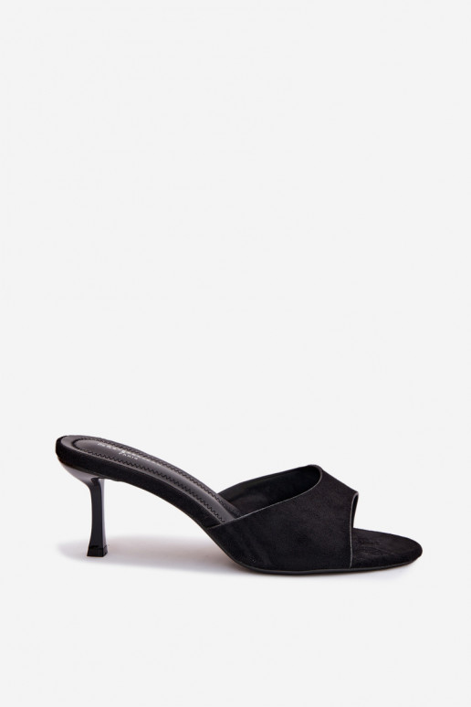 Slippers van faux suede met dunne hakken in zwarte kleur Melissea