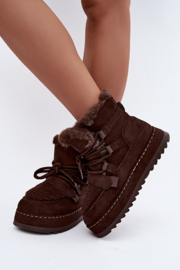 Veterschoenen voor de winter met platform in chocolade Coraliah