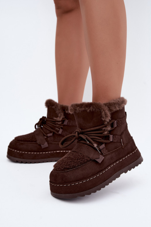 Veterschoenen voor de winter met platform in chocolade Coraliah