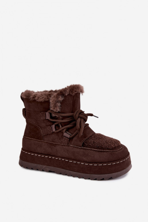 Veterschoenen voor de winter met platform in chocolade Coraliah