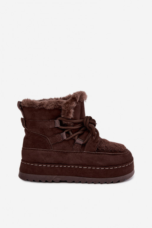 Veterschoenen voor de winter met platform in chocolade Coraliah
