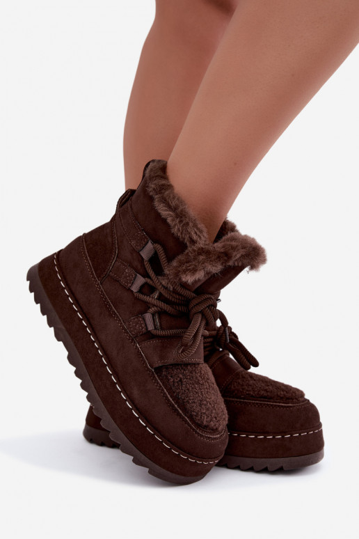 Veterschoenen voor de winter met platform in chocolade Coraliah