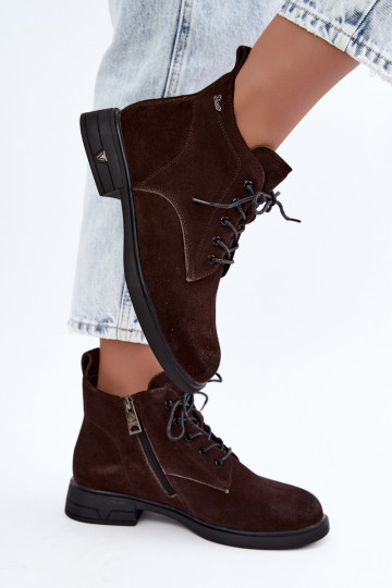 Warme suède schoenen met lage hak Vinceza 39953 chocoladekleurig