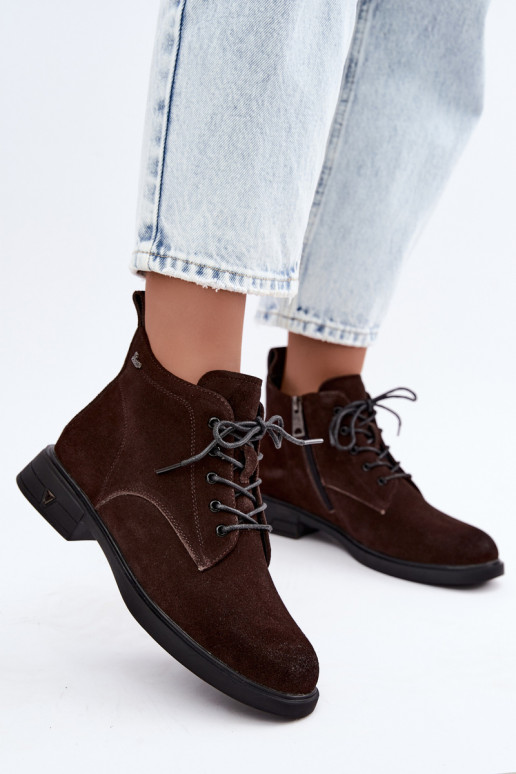 Warme suède schoenen met lage hak Vinceza 39953 chocoladekleurig