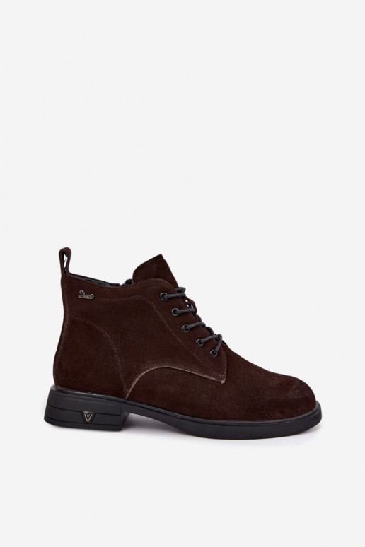 Warme suède schoenen met lage hak Vinceza 39953 chocoladekleurig
