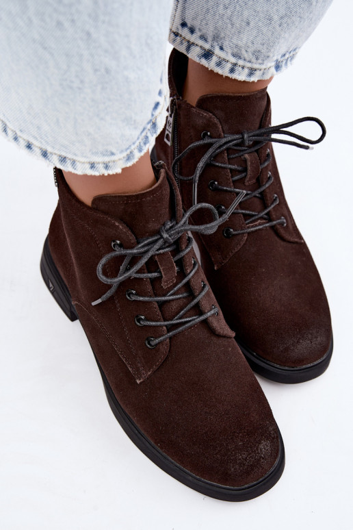 Warme suède schoenen met lage hak Vinceza 39953 chocoladekleurig