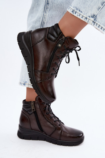 Leren dames enkellaarsjes met platform, geïsoleerd Vinceza 39963 in chocoladekleur