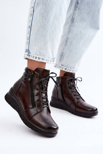 Leren dames enkellaarsjes met platform, geïsoleerd Vinceza 39963 in chocoladekleur 2
