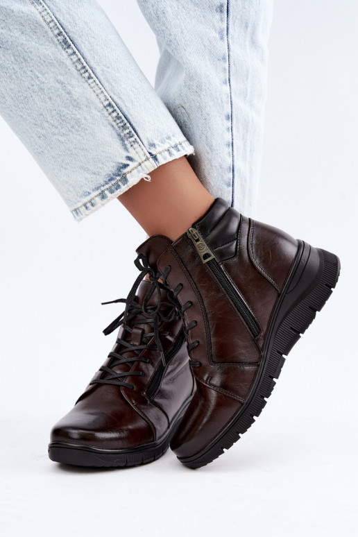 Leren dames enkellaarsjes met platform, geïsoleerd Vinceza 39963 in chocoladekleur
