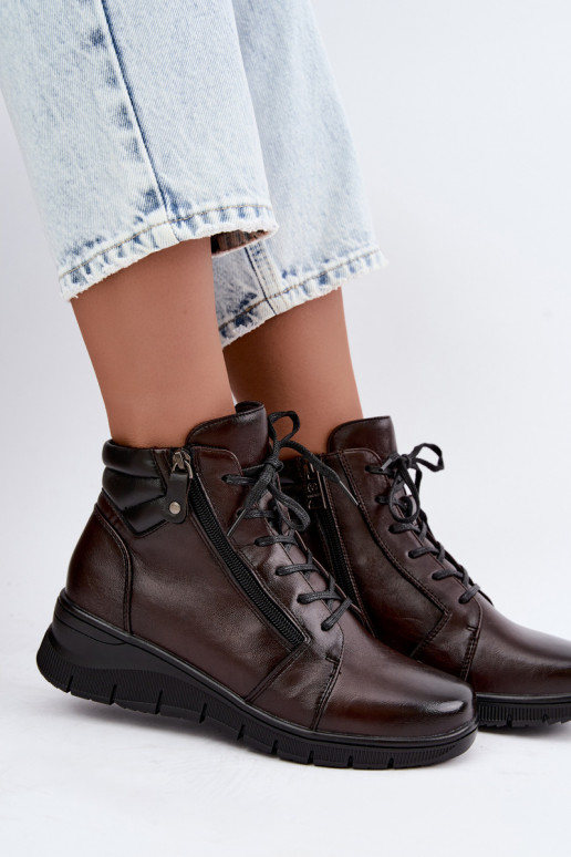 Leren dames enkellaarsjes met platform, geïsoleerd Vinceza 39963 in chocoladekleur