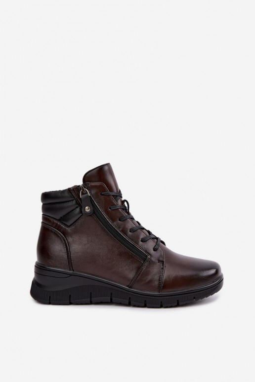 Leren dames enkellaarsjes met platform, geïsoleerd Vinceza 39963 in chocoladekleur