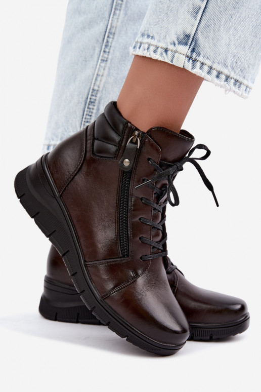 Leren dames enkellaarsjes met platform, geïsoleerd Vinceza 39963 in chocoladekleur