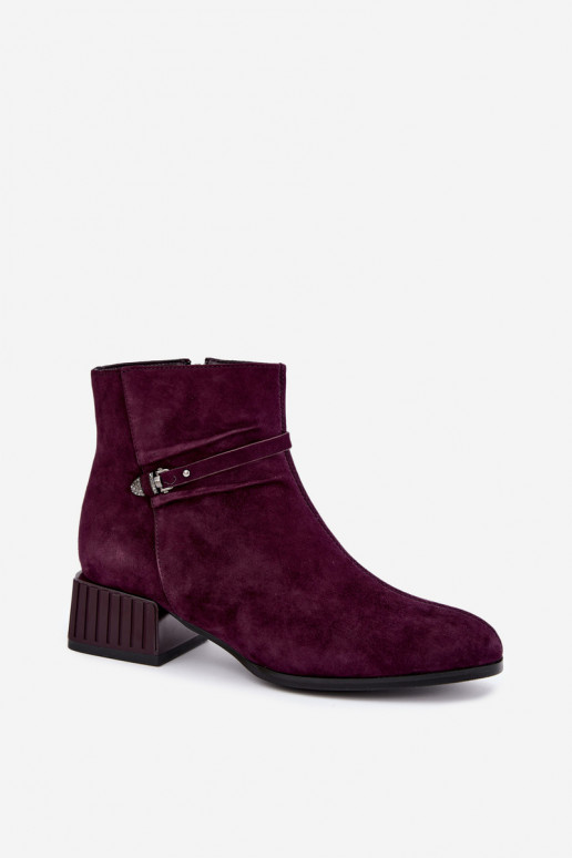 Dames enkellaarsjes van faux suede Klocke geïsoleerd D&A CR62-3476 in pruimen kleur