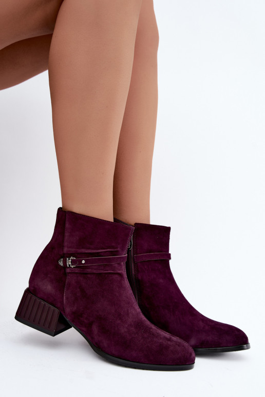 Dames enkellaarsjes van faux suede Klocke geïsoleerd D&A CR62-3476 in pruimen kleur