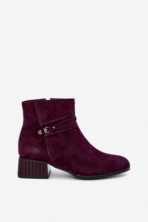 Dames enkellaarsjes van faux suede Klocke geïsoleerd D&A CR62-3476 in pruimen kleur