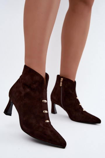Leren suède dames geïsoleerde schoenen met hakken D&A CR62-3496 in chocoladekleur