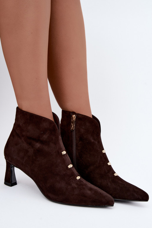 Leren suède dames geïsoleerde schoenen met hakken D&A CR62-3496 in chocoladekleur