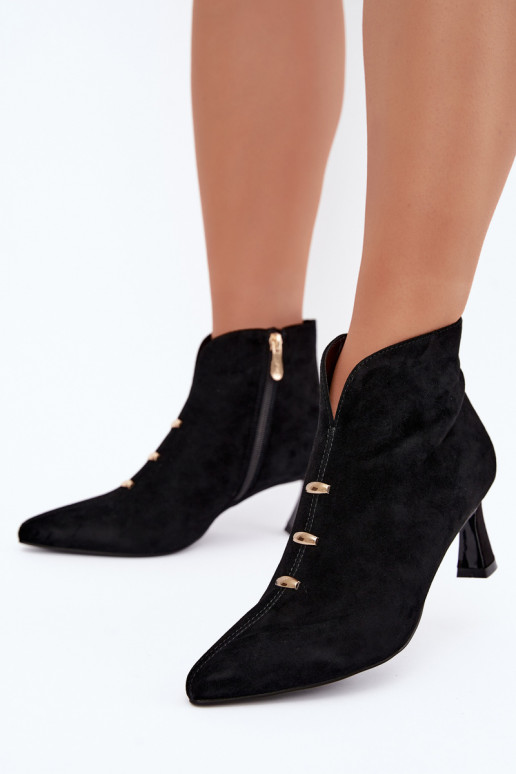Leren suède dames geïsoleerde schoenen met hakken D&A CR62-3496 in zwarte kleur