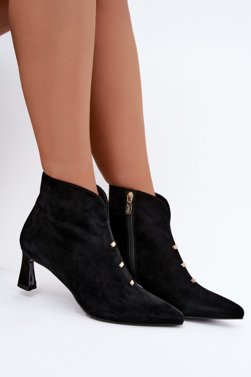 Leren suède dames geïsoleerde schoenen met hakken D&A CR62-3496 in zwarte kleur