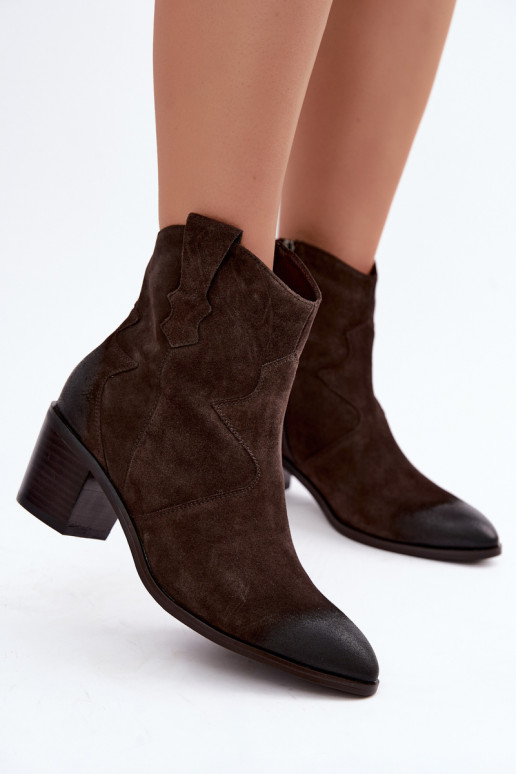 Leren suède cowboy-stijl geïsoleerde laarzen D&A CR62-3395 in donkerbruine kleur
