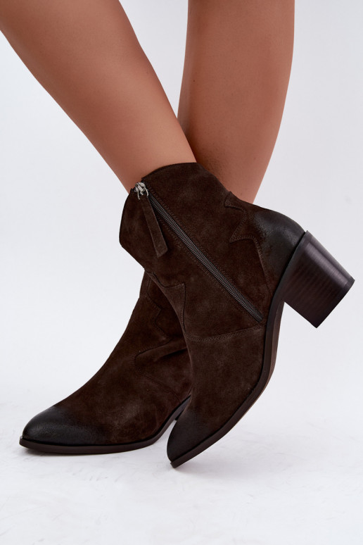 Leren suède cowboy-stijl geïsoleerde laarzen D&A CR62-3395 in donkerbruine kleur