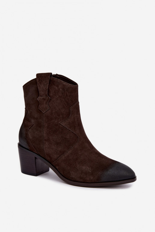 Leren suède cowboy-stijl geïsoleerde laarzen D&A CR62-3395 in donkerbruine kleur