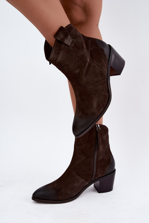 Leren suède cowboy-stijl geïsoleerde laarzen D&A CR62-3395 in donkerbruine kleur
