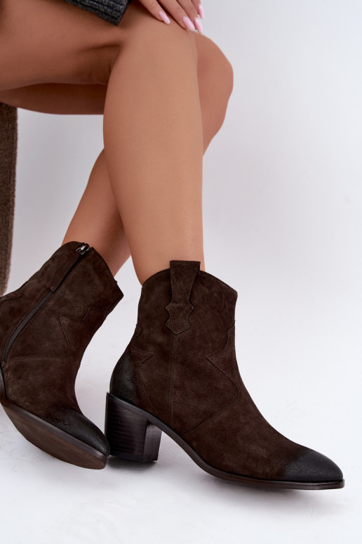 Leren suède cowboy-stijl geïsoleerde laarzen D&A CR62-3395 in donkerbruine kleur