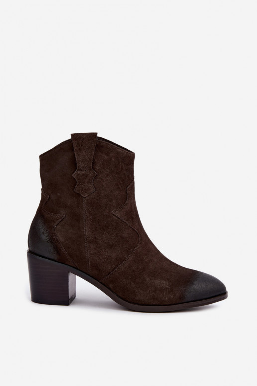 Leren suède cowboy-stijl geïsoleerde laarzen D&A CR62-3395 in donkerbruine kleur