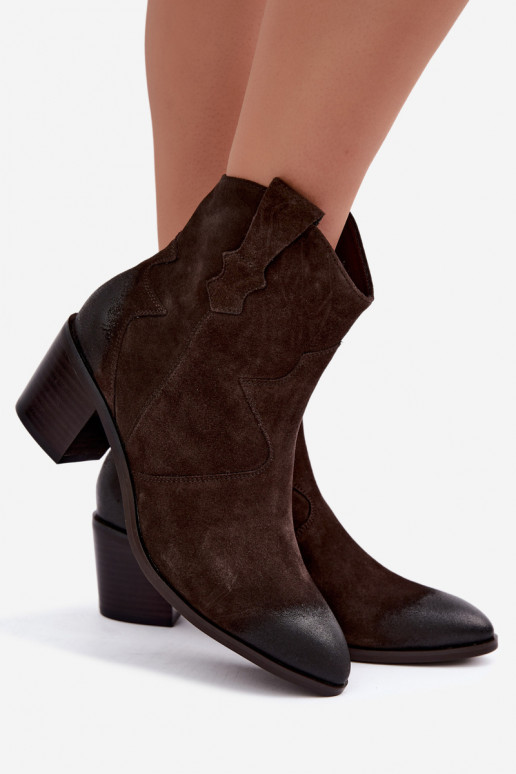 Leren suède cowboy-stijl geïsoleerde laarzen D&A CR62-3395 in donkerbruine kleur