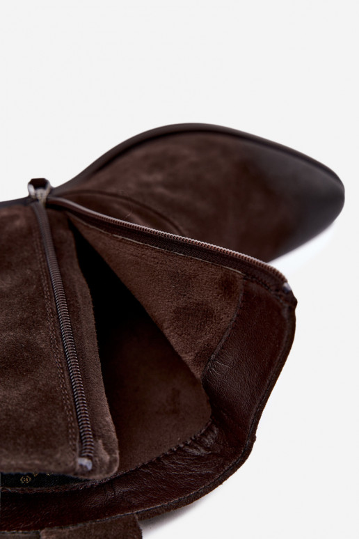 Leren suède cowboy-stijl geïsoleerde laarzen D&A CR62-3395 in donkerbruine kleur