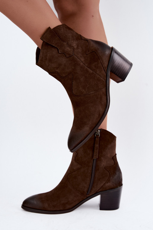 Leren suède cowboy-stijl geïsoleerde laarzen D&A CR62-3395 in chocoladekleur