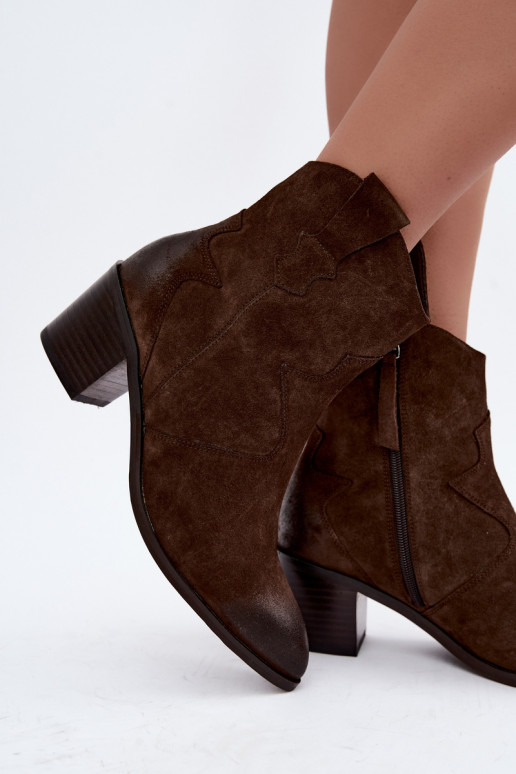 Leren suède cowboy-stijl geïsoleerde laarzen D&A CR62-3395 in chocoladekleur