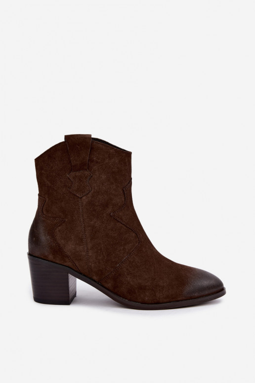 Leren suède cowboy-stijl geïsoleerde laarzen D&A CR62-3395 in chocoladekleur