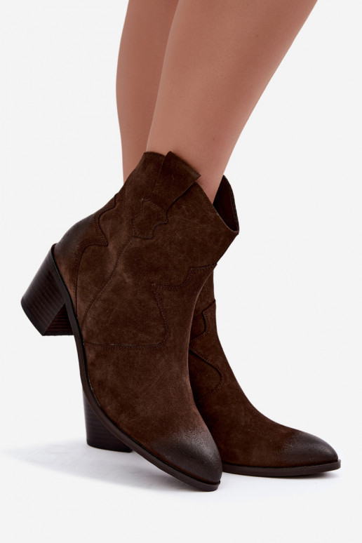 Leren suède cowboy-stijl geïsoleerde laarzen D&A CR62-3395 in chocoladekleur
