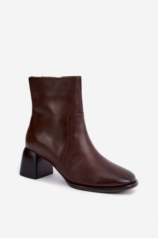 Gevoerde enkellaarsjes met leren hakken CR62-3391 chocolade