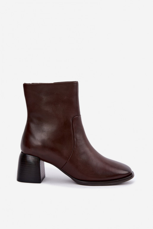 Gevoerde enkellaarsjes met leren hakken CR62-3391 chocolade