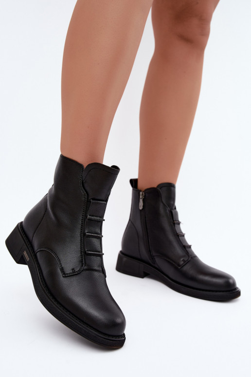Faux leren dames enkellaarsjes met brede hakken D&A CR62-3429 zwart