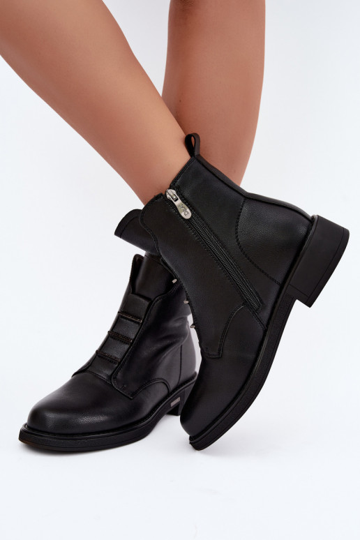 Faux leren dames enkellaarsjes met brede hakken D&A CR62-3429 zwart