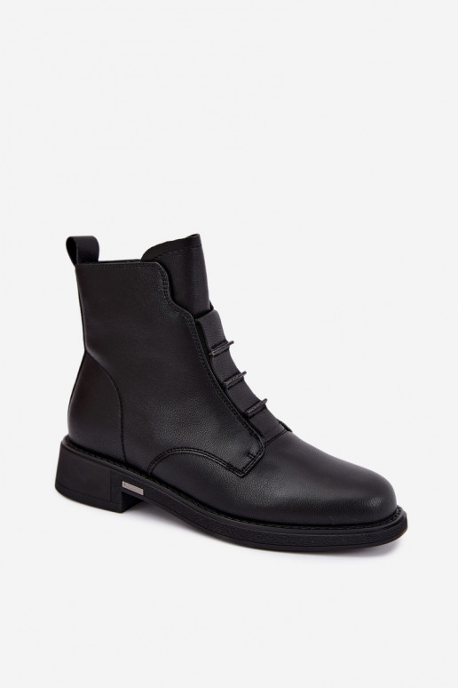 Faux leren dames enkellaarsjes met brede hakken D&A CR62-3429 zwart