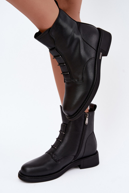 Faux leren dames enkellaarsjes met brede hakken D&A CR62-3429 zwart