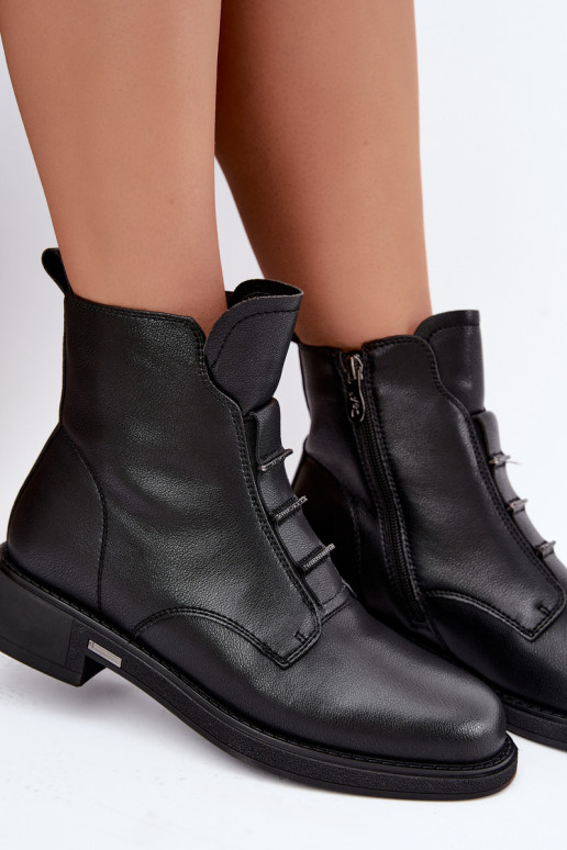 Faux leren dames enkellaarsjes met brede hakken D&A CR62-3429 zwart