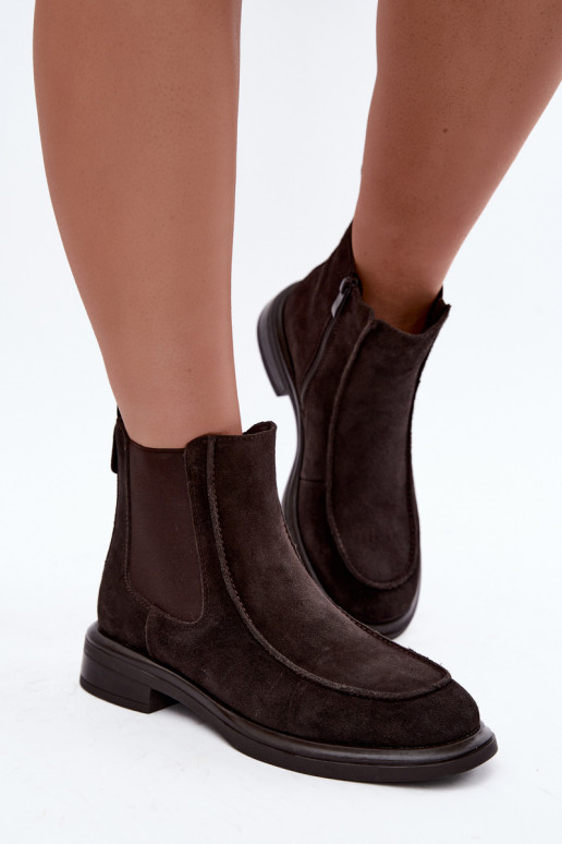 Dames enkellaarsjes van faux suede Sergio Leone BT-31 chocolade