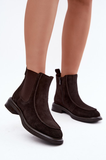 Dames enkellaarsjes van faux suede Sergio Leone BT-31 chocolade 2