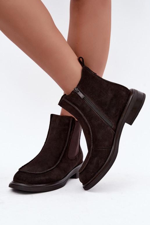 Dames enkellaarsjes van faux suede Sergio Leone BT-31 chocolade